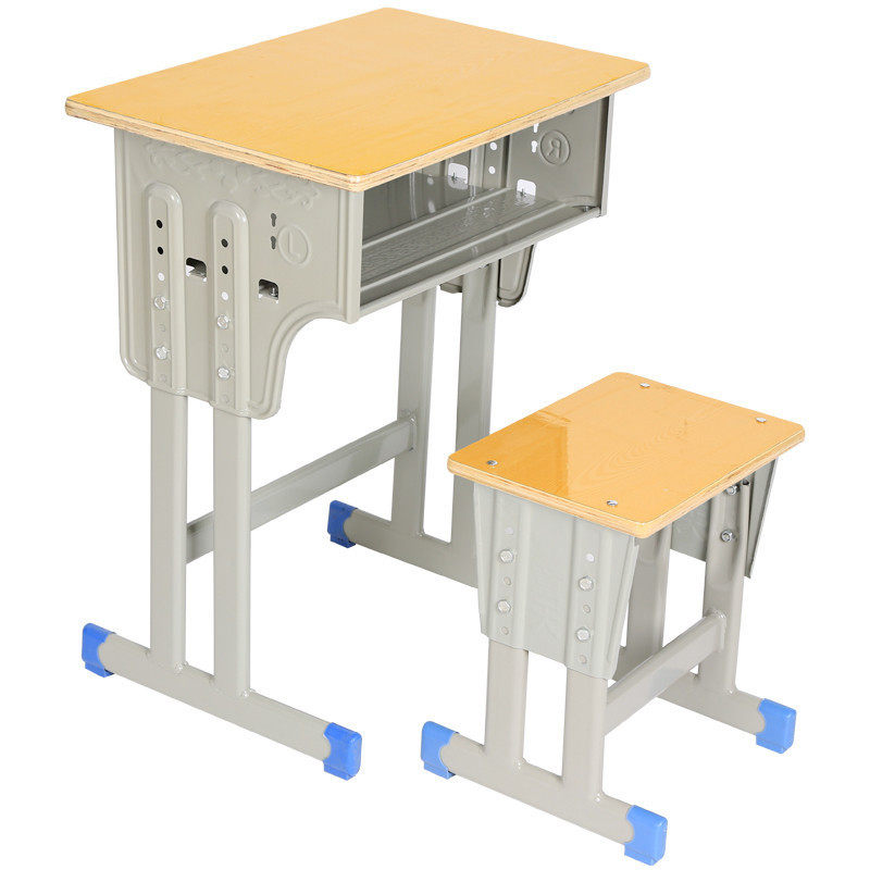 Single-layer single-layer double-column desk double-column stool school training class multi-layer board panel can be lifted to learn yellow panel