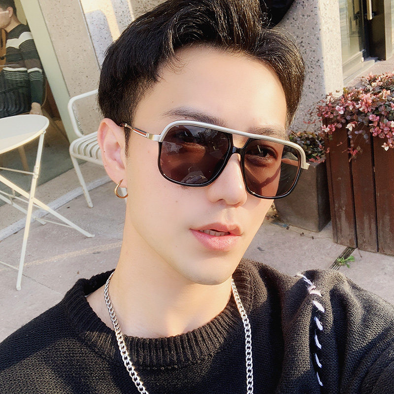 European and American retro square frame sunglasses Male ins personality round face big face thin double beam square driving net red sunglasses