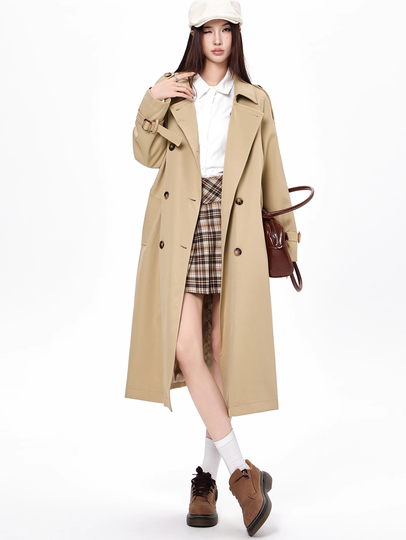 2025 new autumn and winter popular Korean khaki windbreaker coat for women preppy style small mid-length coat