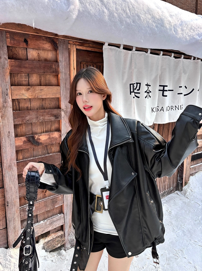 Black Leather Jacket for Women 2025 Autumn and Winter New Style Cool and Stylish Loose Lazy American Heavy-Duty Pu Motorcycle Leather Jacket