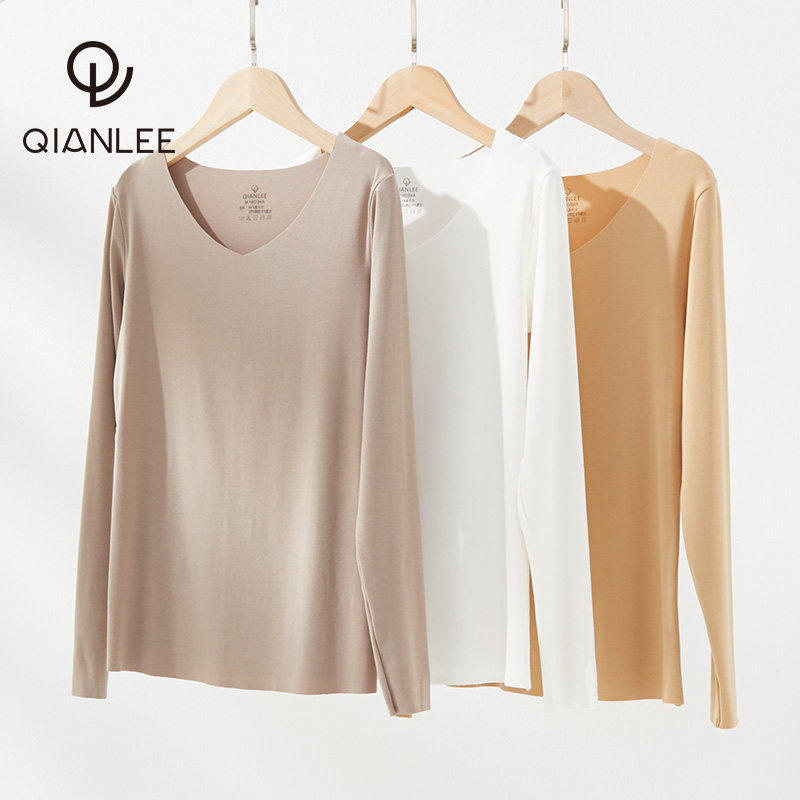 Modale Lingerie Autumn Clothes Women's Low Collar Meat color No marks Invisible undershirt blouses with close-fitting spring and autumn