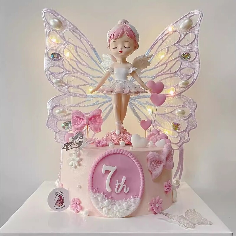 Wings Bella Princess Cake Decoration Ballet Dress Girl Embroidered Butterfly with Lights Girl's Birthday Topper Wings Bella Princess Cake Decoration Ballet Dress Girl Embroidered Butterfly with Lights Girl's Birthday Topper
