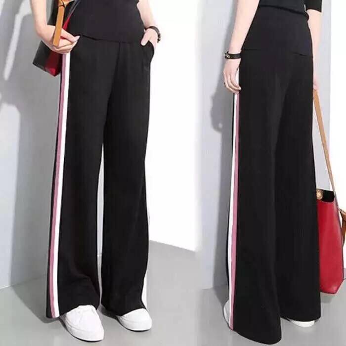Pregnant women chiffon wide-leg pants summer 2020 new Korean style striped sports cropped pants loose thin casual trousers