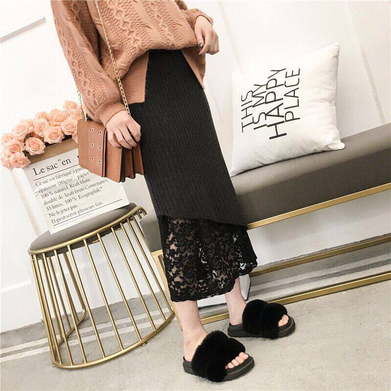 Pregnancy Woman Dress Spring Autumn New Bag Hip Knit Half Body Dress Lace Splicing Mid long version Long dress Belly One Step Wool dress