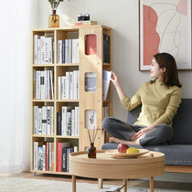 Mobile bookshelf with wheel Easy shelf to floor solid wood containing shelf Living room bookcase minimalist modern student bookcase