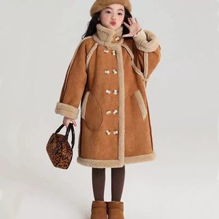 Girls' suede and lambswool reversible coat