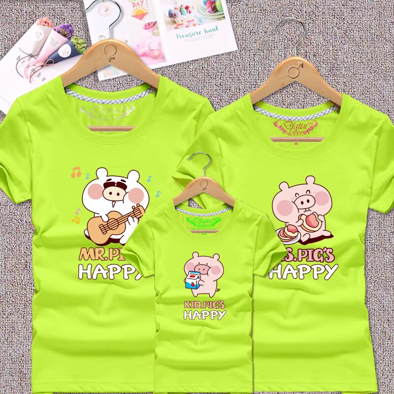 Cha mẹ cho con mặc hè 2019 gia đình mới về nhà một gia đình ba năm mới áo thun chuồng đỏ quần áo trẻ em xuất khẩu