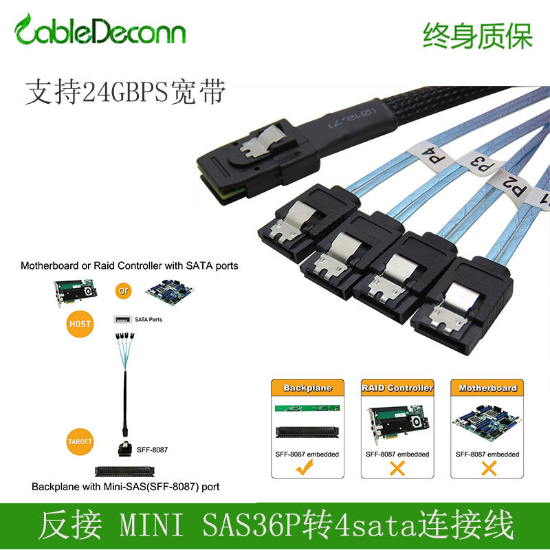 Zhende server reverse sata to MINISAS8087 TO 4sata6G hard disk data transmission cable