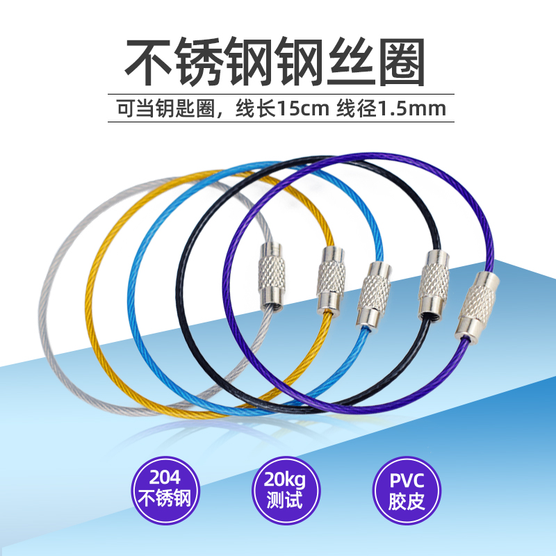 Steel Wire Keyring Keychain Wire Coil Rope Hanging Tag Rope with Lock Multi-function Keyring Key Ring