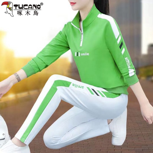 Woodpecker sports suit women's spring and autumn 2025 new fashion mom casual two-piece loose group purchase square dance suit