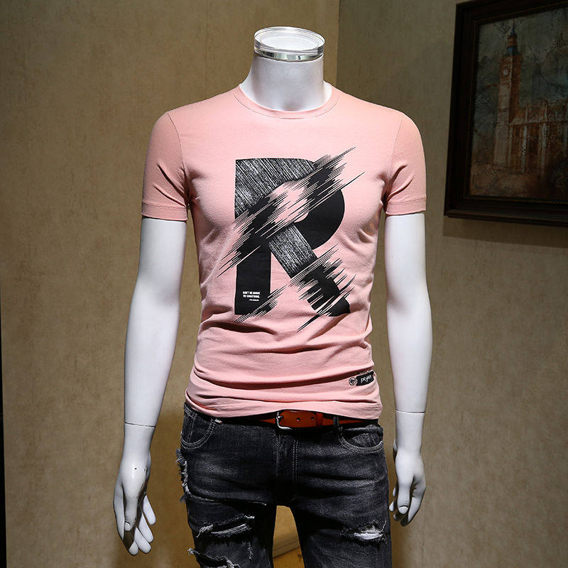 2021 new summer men's short-sleeved T-shirt Korean slim-fit round-neck printed top half-sleeve men