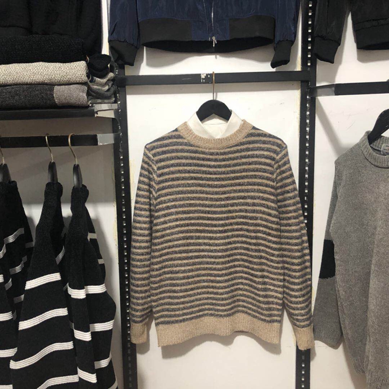 KlausKobecjj mùa thu và mùa đông sọc cashmere pha trộn áo len nam áo len cổ tròn áo len nam áo len bomber nam