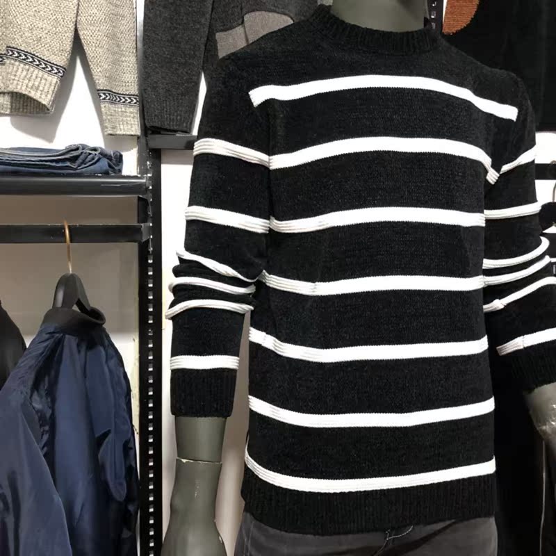 Jj sọc đen cashmere pha trộn áo len trẻ trung nam cổ tròn vừa vặn áo len nam áo len áo sơ mi nam gucci