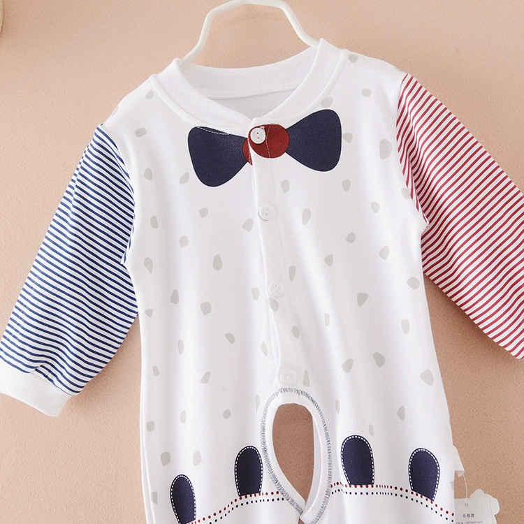 Mùa xuân và mùa thu cotton mỏng bé Xiêm quần áo mở tập tin nam giới và phụ nữ bé dài tay romper sơ sinh Xiêm quần áo áo khoác