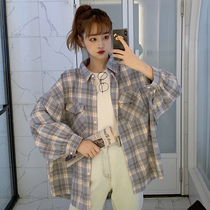 2021 Autumn New Korean plaid shirt female design sense niche jacket student loose long sleeve shirt jacket