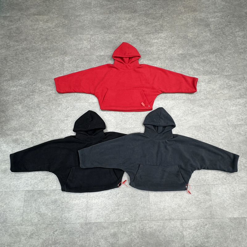 Kanye American Style New Fleece-Lined Mesh Heavyweight Double-Layer Short Hooded Sweatshirt Jacket for Men Winter