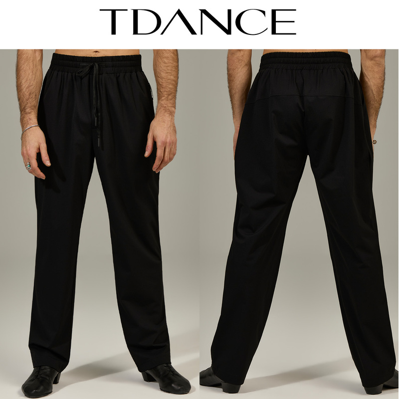 Tdance Men's Latin [Elastic Drawstring Cuffed Sports Pants] Practice Pants Quick-Drying Fabric with Draping Effect Bs-55