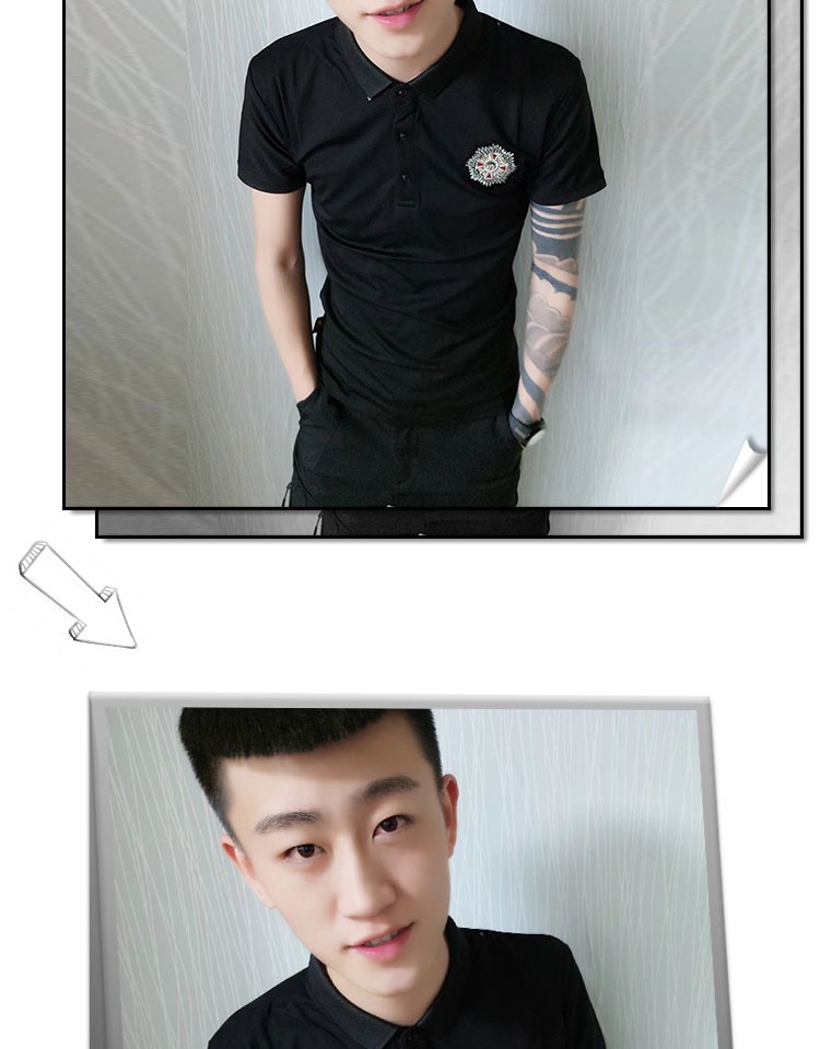 Sticker Slim phiên bản tiếng Hàn của mạng tay nhanh màu đỏ tay ngắn nam xu hướng áo thun ve áo POLO áo sơ mi nam tinh thần áo polo nam đẹp