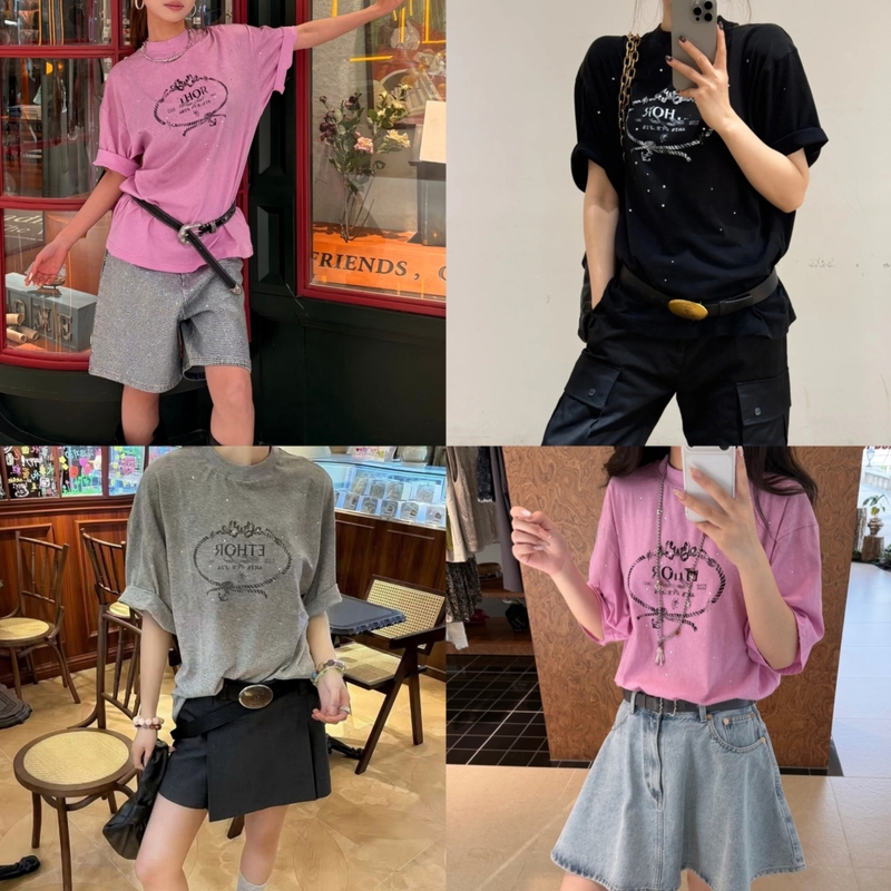 Niche Design 26 Summer New Style Heavy-Duty Rhinestone Letter Short-Sleeve T-Shirt for Women, Fashionable Casual Black Top