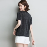 Летняя шелковая черная футболка, шелковый трикотажный свитер, короткий рукав