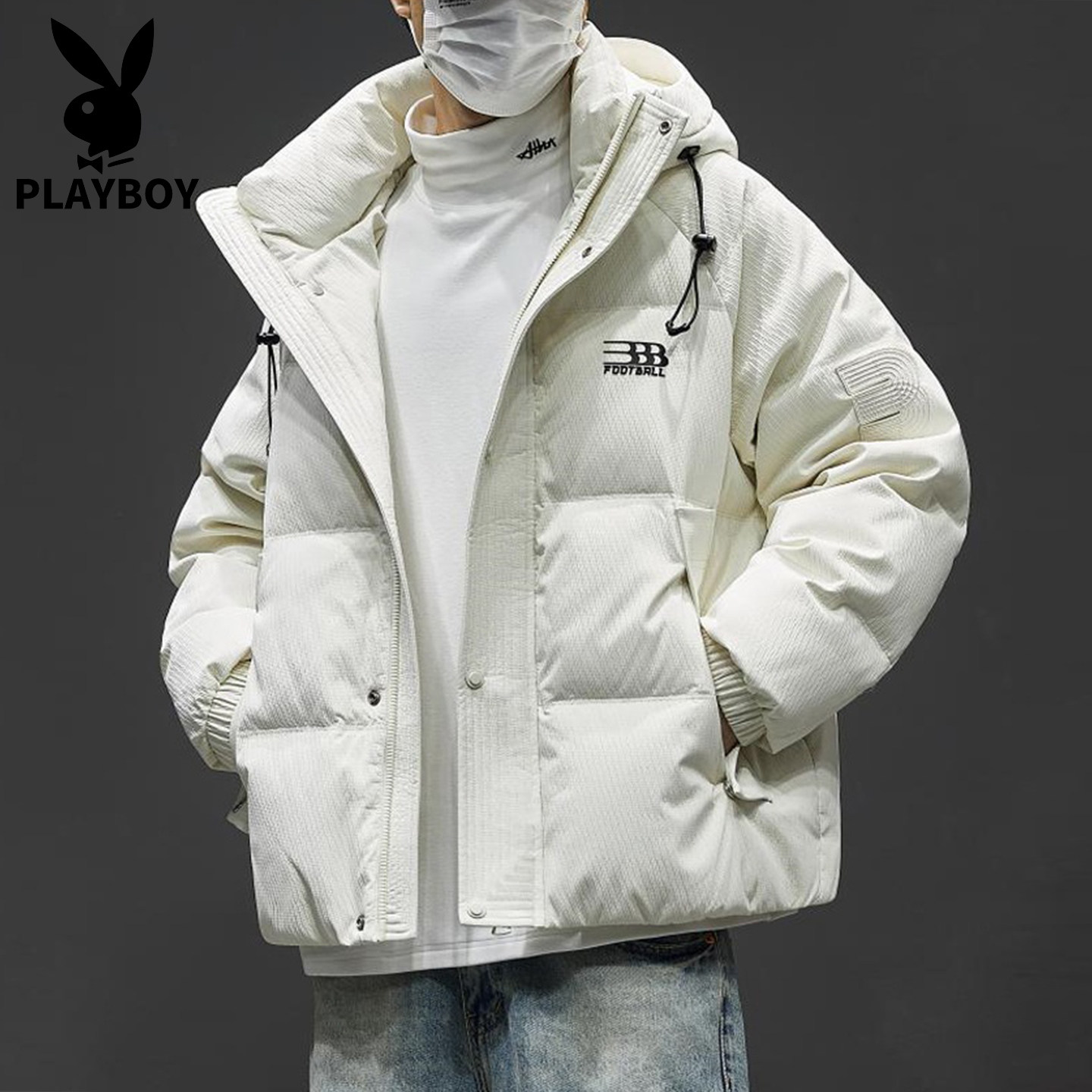 Зимний короткий пуховик Playboy 2025 с капюшоном, мужская толстая теплая и холодная куртка, мужской пуховик