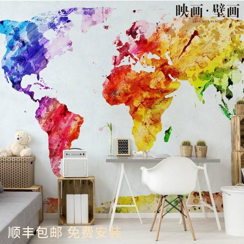 Nordic Abstract Color Map World Landmarks Map Living Room TV Background Wallpaper Seamless Sofa Wallpaper Wall Canvas