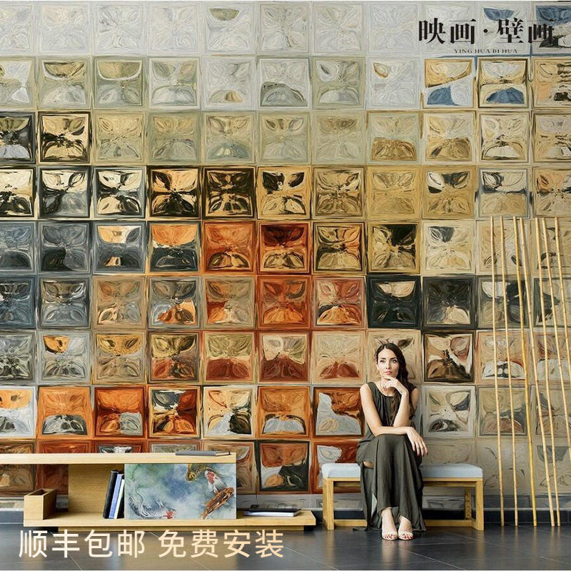 Nordic hand-painted abstract geometric square living room TV background wallpaper seamless sofa bedroom wallpaper mural wall covering