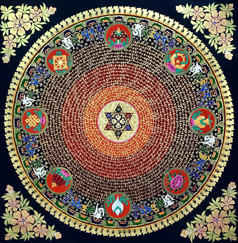 Eight auspicious hand-painted Donka Tibet Nepalese quality mineral pigments Xuanguan decoration painting Feng Shui Painting Pray for Fusion Town Residence