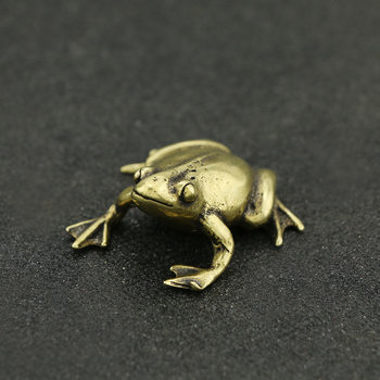 Retro brass frog bronze carving handle piece tea pet ornament