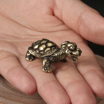 Antique brass turtle pendant keychain, antique made