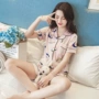 Bộ đồ ngủ nữ mùa hè Hàn Quốc Sinh viên tươi mát dễ thương Áo cotton ngắn tay Dịch vụ tại nhà Hai mảnh Set Ice Silk Loose Cartoon thời trang nữ cao cấp