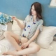 Bộ đồ ngủ nữ mùa hè Hàn Quốc Sinh viên tươi mát dễ thương Áo cotton ngắn tay Dịch vụ tại nhà Hai mảnh Set Ice Silk Loose Cartoon