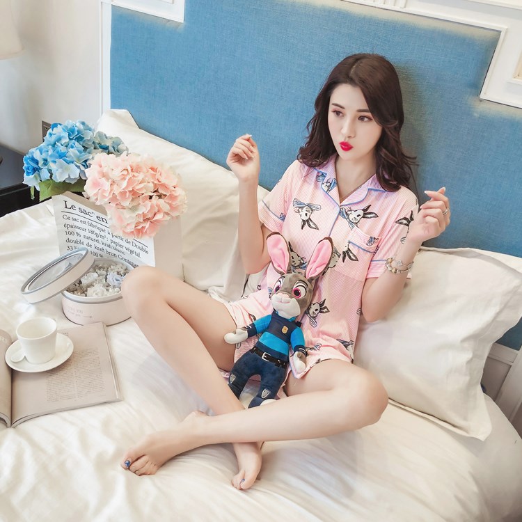 Đặc biệt cung cấp giải phóng mặt bằng đồ ngủ nữ mùa hè Hàn Quốc sinh viên tươi mát cotton ngắn tay dịch vụ nhà hai mảnh phù hợp với băng lụa lỏng lẻo pijama lụa