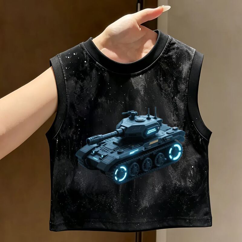 Tech-Themed Cartoon Summer Boys' Cotton Tie-Dye Vest Cool Sleeveless Top Trendy