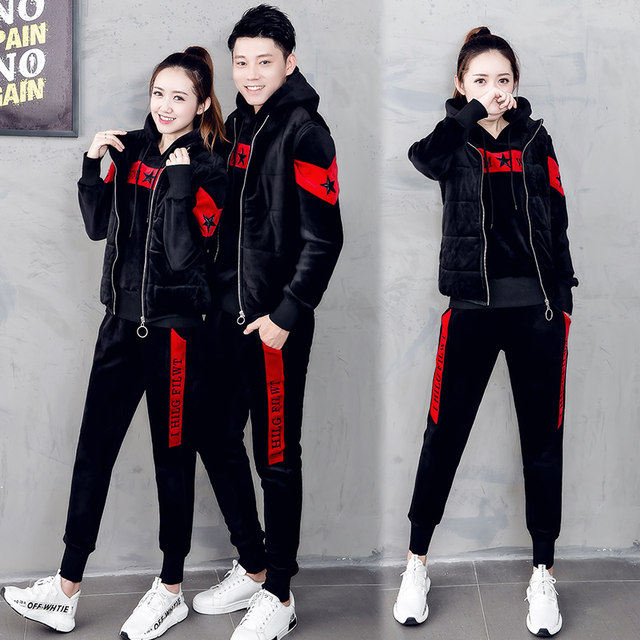 2024 new autumn and winter couples gold velvet sports suits for men and women, plus velvet and thickened casual sweatshirts, two or three pieces