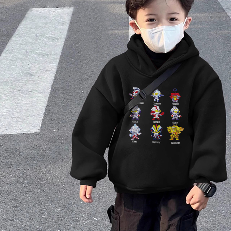 Boys' Autumn and Winter Fleece-Lined Cartoon Superhero Hooded Sweatshirt, Baby Boy Ultraman Children's Clothing Jacket, Trendy and Cool Warm Shirt for Winter Boys' Autumn and Winter Fleece-Lined Cartoon Superhero Hooded Sweatshirt, Baby Boy Ultraman Children's Clothing Jacket, Trendy and Cool Warm Shirt for Winter