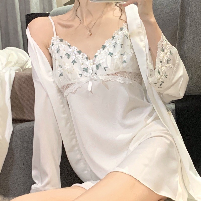 Fan-style summer chicks V collar harness sleeping dress slim down sweet and gentle wind pyjamas woman sleeping gown home suit suit