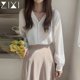 White chiffon shirt femininity v-neck professional spring and autumn design sense niche interview suit business formal shirt