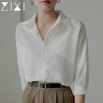 White short-sleeved shirt women's summer design sense niche professional commuter jacket interview mid-sleeved half-sleeved formal shirt