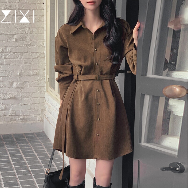Brown Dress for Women, Autumn 2026 New Style, Long-Sleeved, Waist-Cinching, Slimming, A-Line, Short, Melard Shirt Dress Brown Dress for Women, Autumn 2026 New Style, Long-Sleeved, Waist-Cinching, Slimming, A-Line, Short, Melard Shirt Dress