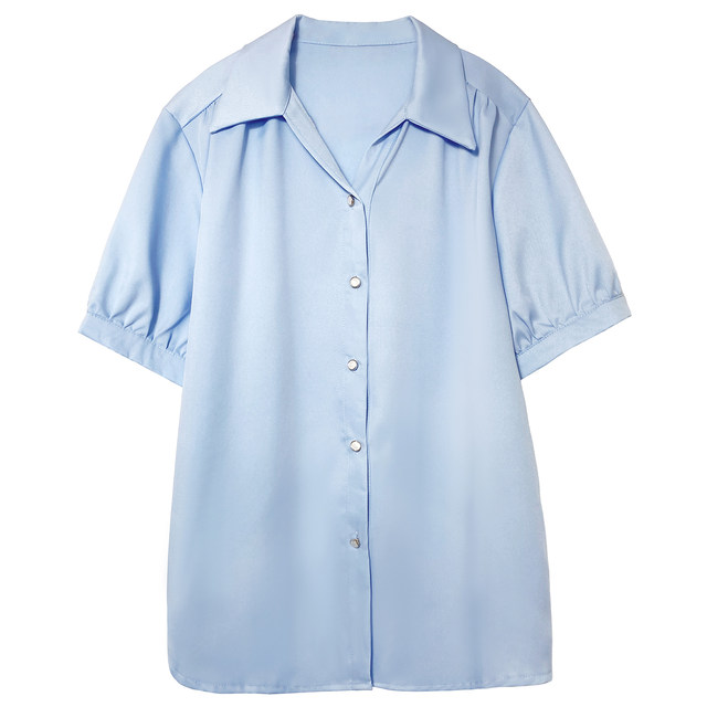 Blue short-sleeved chiffon shirt female summer teaching resources teachers wear formal white shirt professional commuter top interview