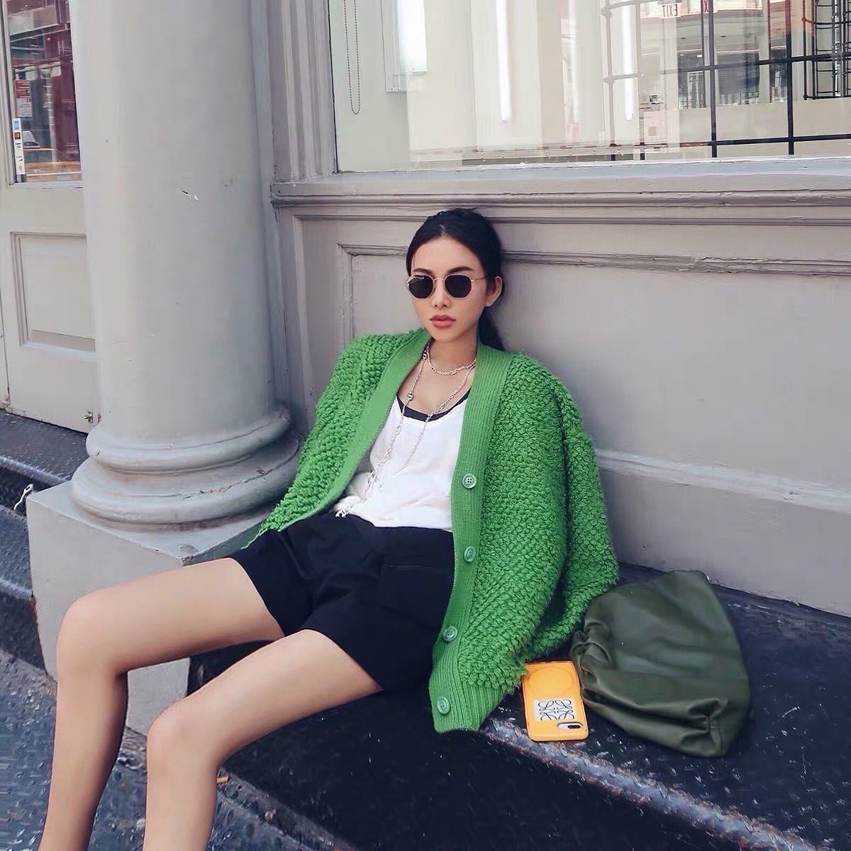 Green Circle Woolen Oversize Grand Sweater Sweater Jacket for the BettyChow heavyweight super-positive points