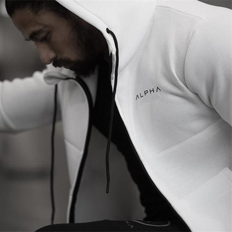 Spring Autumn Muscle Sports Jacket Tide Sports Clothes Loose Blouse Men's Hoodie White Running Fitness Clothing
