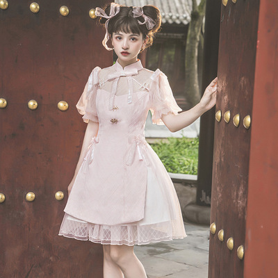 taobao agent Genuine design cheongsam, summer dress, with short sleeve, Lolita style