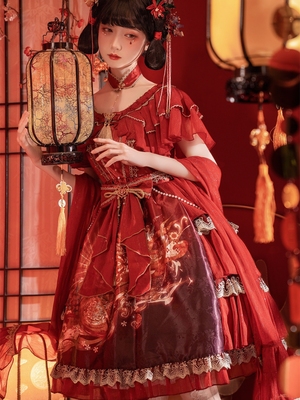 taobao agent Red short sleeve dress, Lolita style