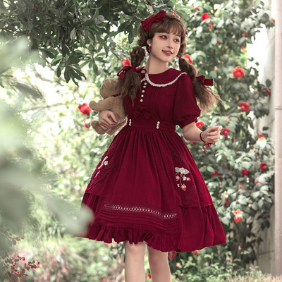 taobao agent Strawberry, summer doll, cute dress, mini-skirt, doll collar, Lolita OP, with short sleeve, Lolita style