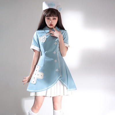 taobao agent Summer cute short sleeve dress, mini-skirt, nurse uniform, polo collar, cosplay