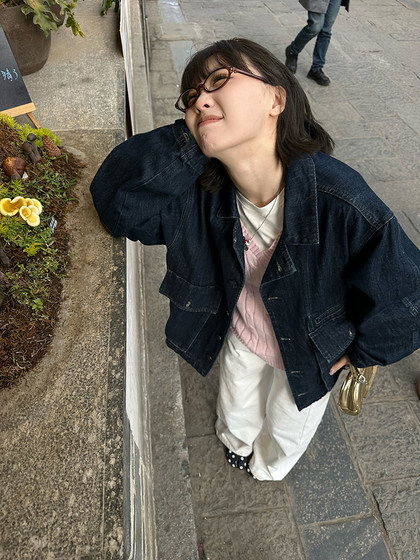 Our2复古宽松廓形原色牛仔外套女2025新款休闲百搭水洗夹克上衣潮