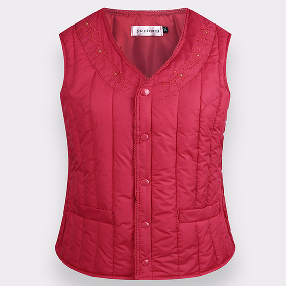 Autumn and winter middle-aged and elderly women's down cotton vest, elderly mother's close-fitting grandma vest, short waistcoat to keep warm