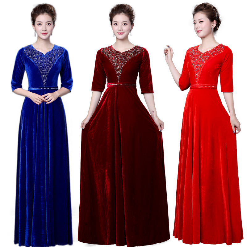Velvet Choir Dress Performance Costume Women's Long Dress New Style Adult Slim Fit Middle-Aged and Elderly Choir Conductor Uniform
